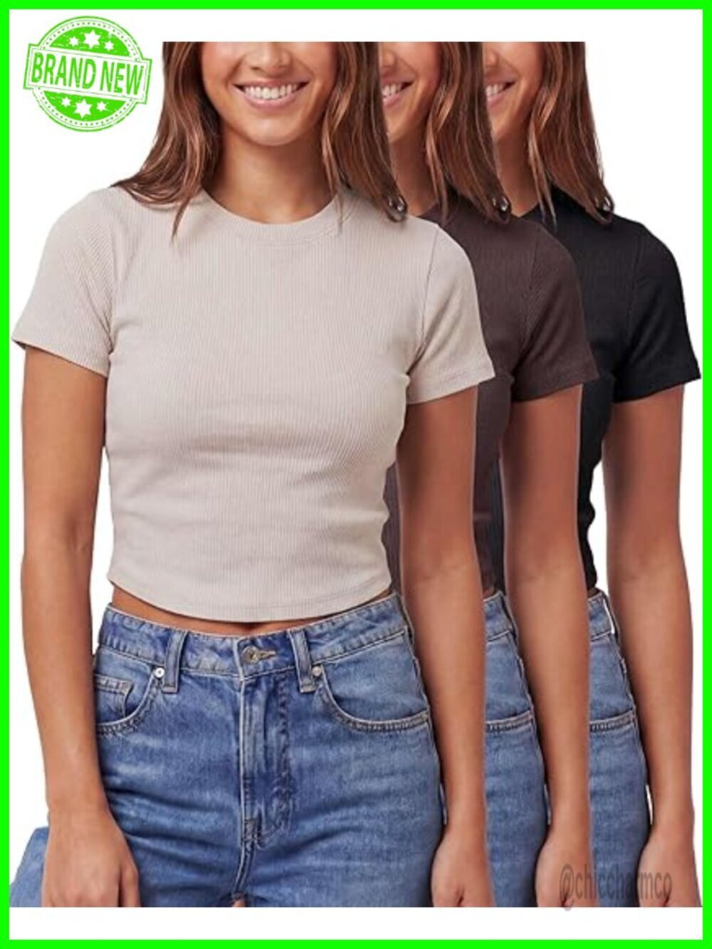 3-Pack Ribbed Cotton Cropped Cap Sleeve Crop Tops Tees Summer